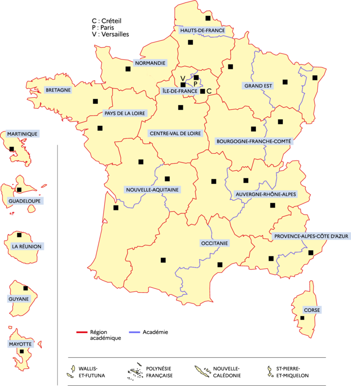 Carte des académies et régions académiques